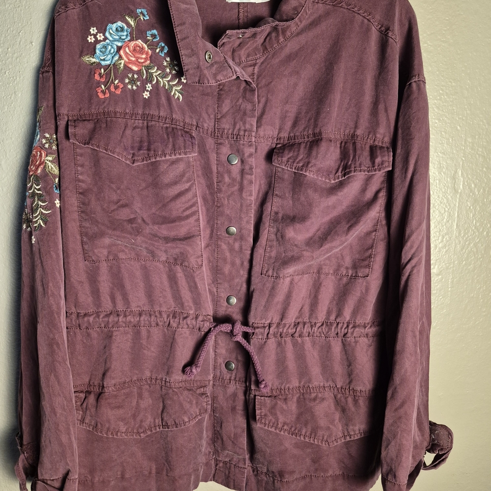 Time and Tru Plum Embroidered Utility Jacket